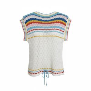 Vintage 70s Cream & multi-coloured knit top size XS/S